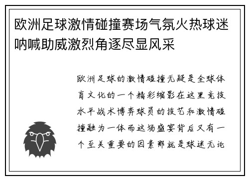 欧洲足球激情碰撞赛场气氛火热球迷呐喊助威激烈角逐尽显风采